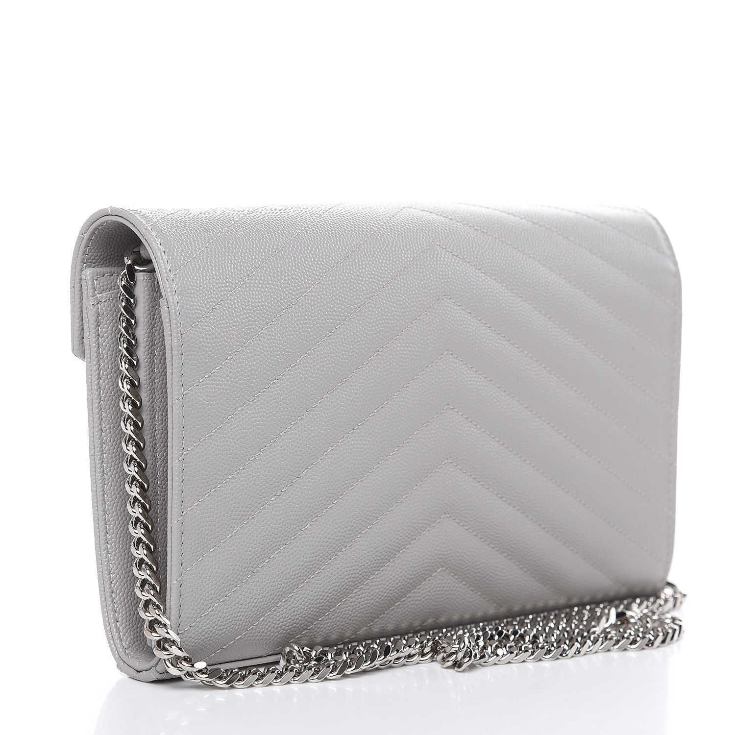 Saint Laurent Grain De Poudre Matelasse Chevron Monogram Chain Wallet Granite 3 of 10