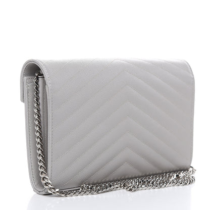 Saint Laurent Grain De Poudre Matelasse Chevron Monogram Chain Wallet Granite 3 of 10
