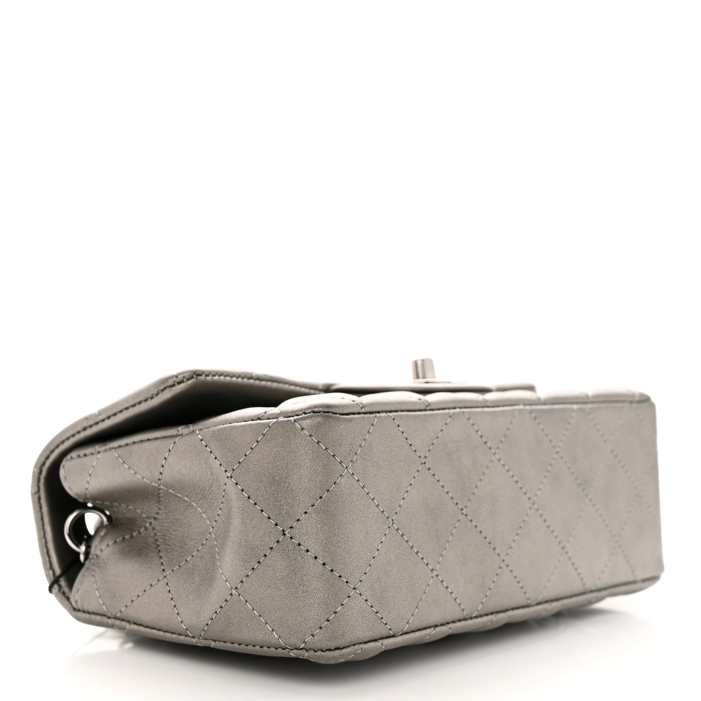 Metallic Calfskin Quilted Mini Rectangular Flap Ruthenium