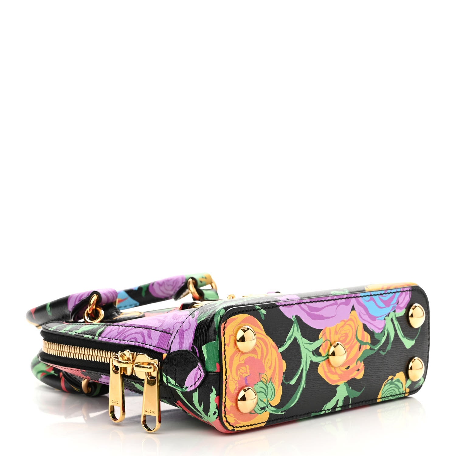 Gucci X KEN SCOTT New Shangai Calfskin Jenny Floral Print Mini Horsebit 1955 Top Handle Bag Black Pink 4 of 10
