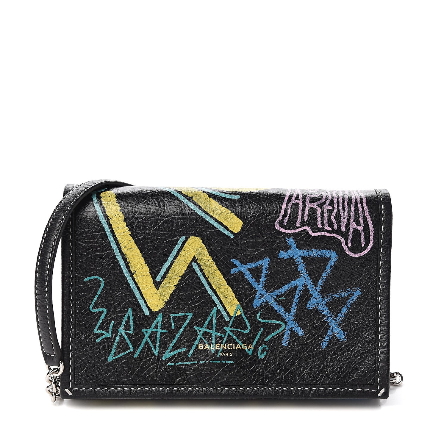 Agneau Arena Graffiti All Over Bazar Chain Shoulder Bag Black Multicolor