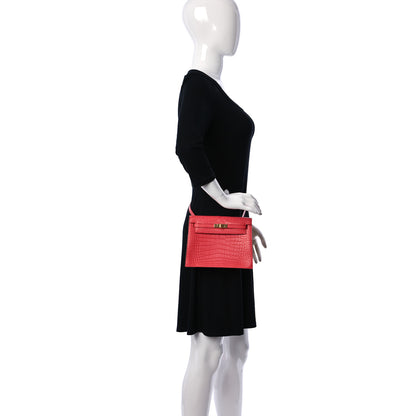 Hermes Matte Alligator Kelly Danse II Belt Bag Bougainvillea 4 of 13