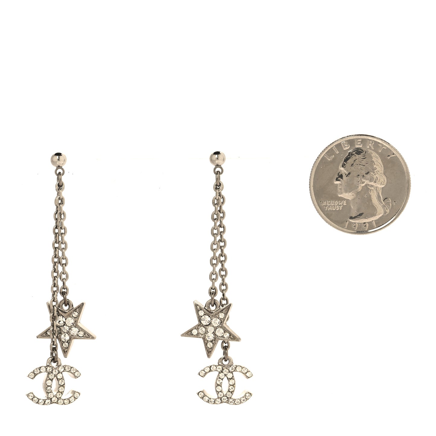 Crystal CC Star Dangle Earrings Silver