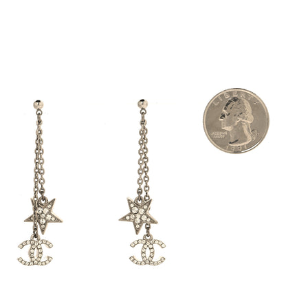 Chanel Crystal CC Star Dangle Earrings Silver 2 of 4
