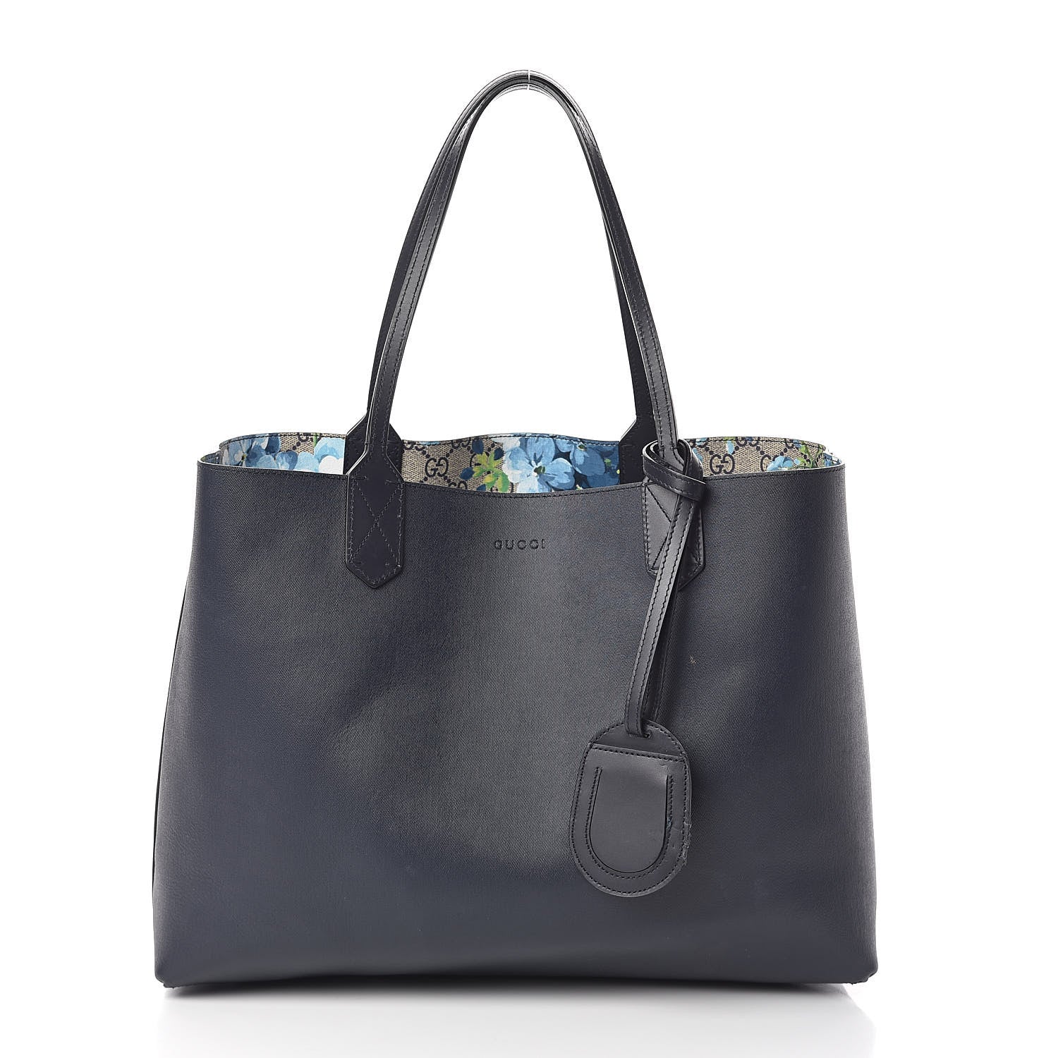 Gucci GG Supreme Monogram Blooms Medium Reversible Tote Beige Blue Navy 4 of 16