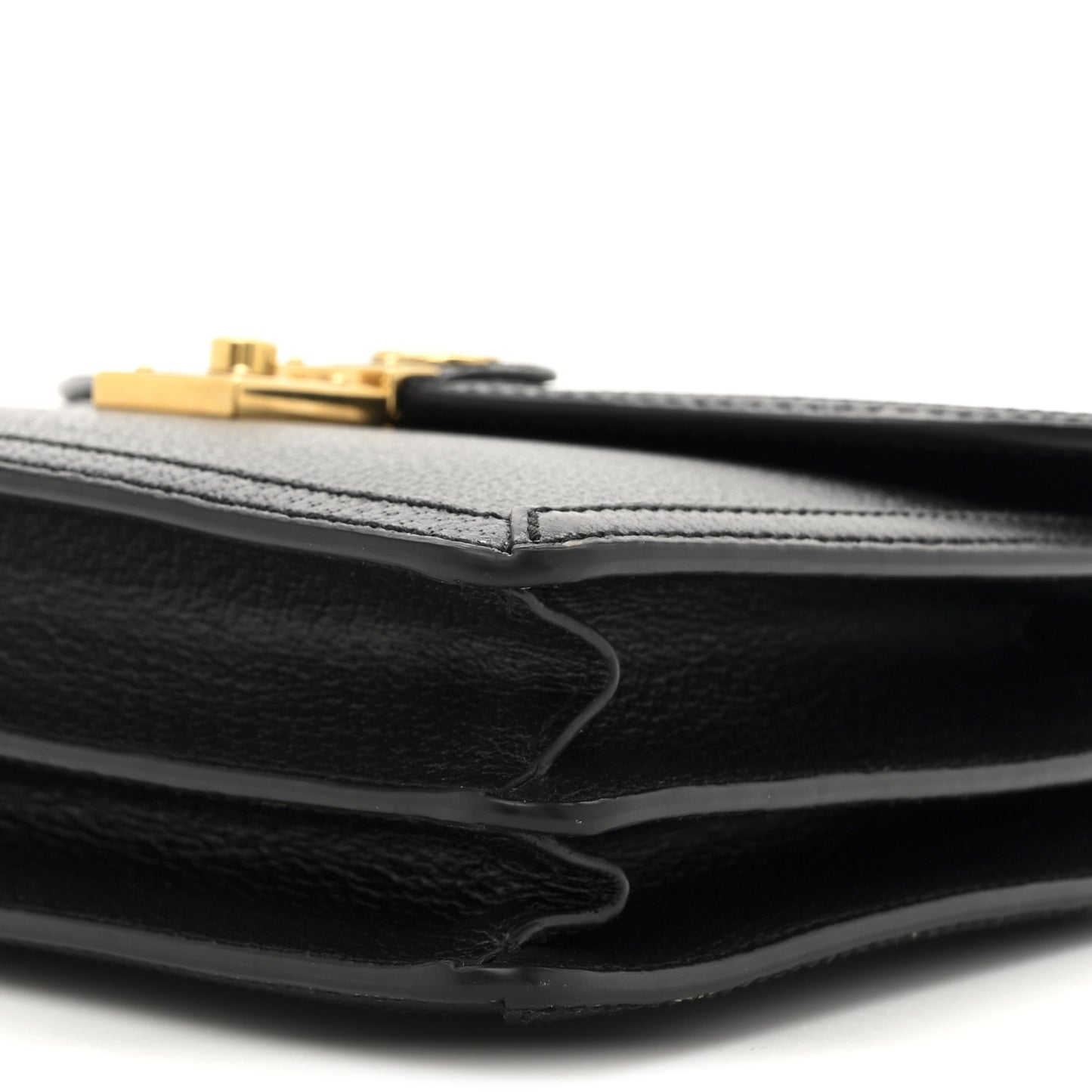 Textured Dollar Calfskin Web Small Ophidia Padlock Top Handle Bag Black
