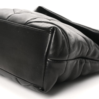 Saint Laurent Lambskin Quilted Medium Loulou Puffer Monogram Chain Satchel Black 10 of 11