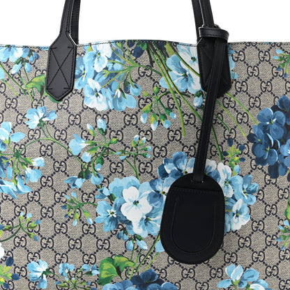 Gucci GG Supreme Monogram Blooms Medium Reversible Tote Beige Blue Navy 7 of 9
