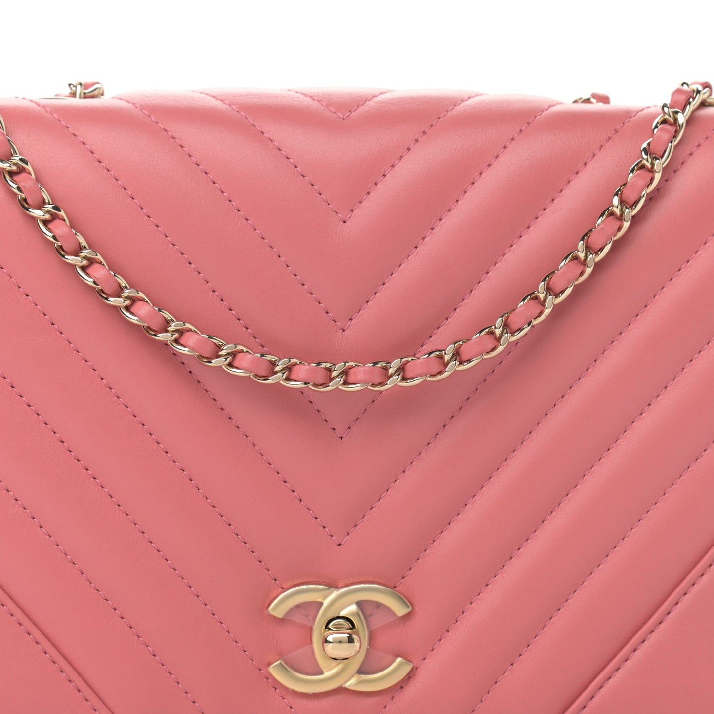 Calfskin Chevron Quilted Small Statement Flap Pink