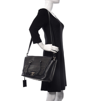 Valentino Garavani Calfskin Medium Rockstud All Over Demilune Double Handle Satchel Black 2 of 8