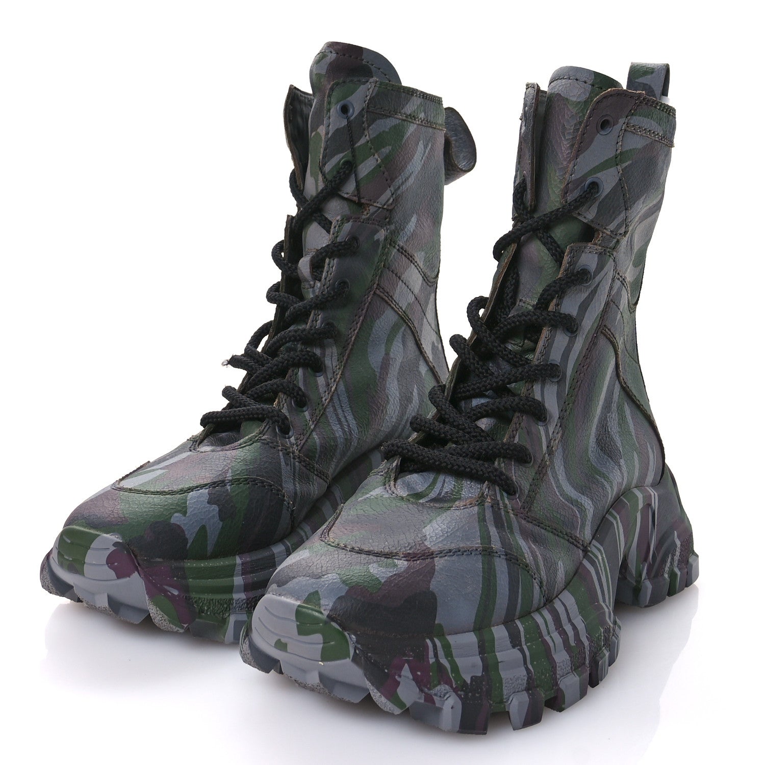 Miu Miu Crackled Calfskin Camo Print Platform Combat Boots 41 Multicolor 4 of 9