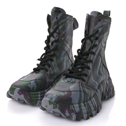 Miu Miu Crackled Calfskin Camo Print Platform Combat Boots 41 Multicolor 4 of 9