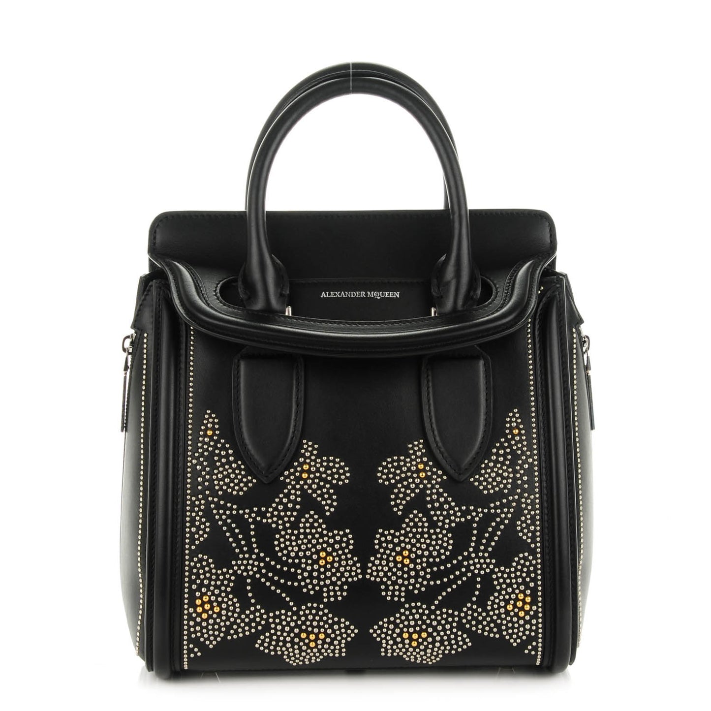 Calfskin Floral Studded Small Heroine Black