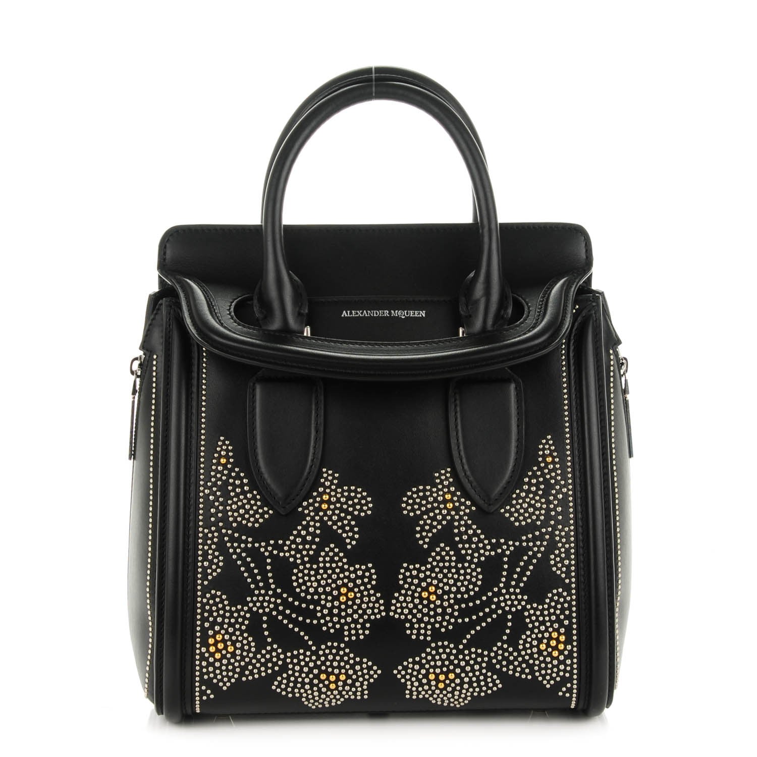 Alexander McQueen Calfskin Floral Studded Small Heroine Black 1 of 7