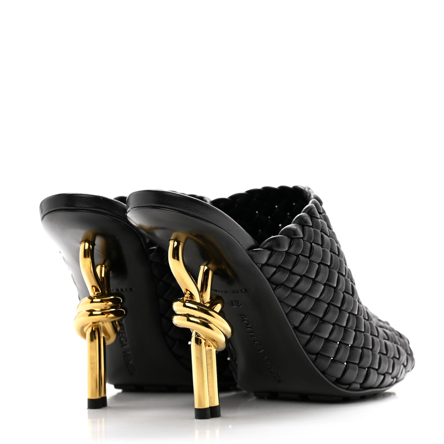 Soft Lambskin Intrecciato High Heel Knot Mules 37 Black