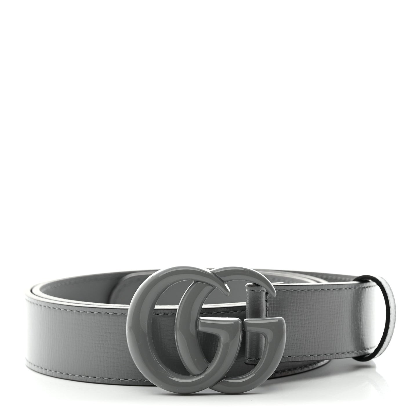 Azalea Calfskin Enamel Monochrome Double G 30mm Belt 85 34 Deep Grey