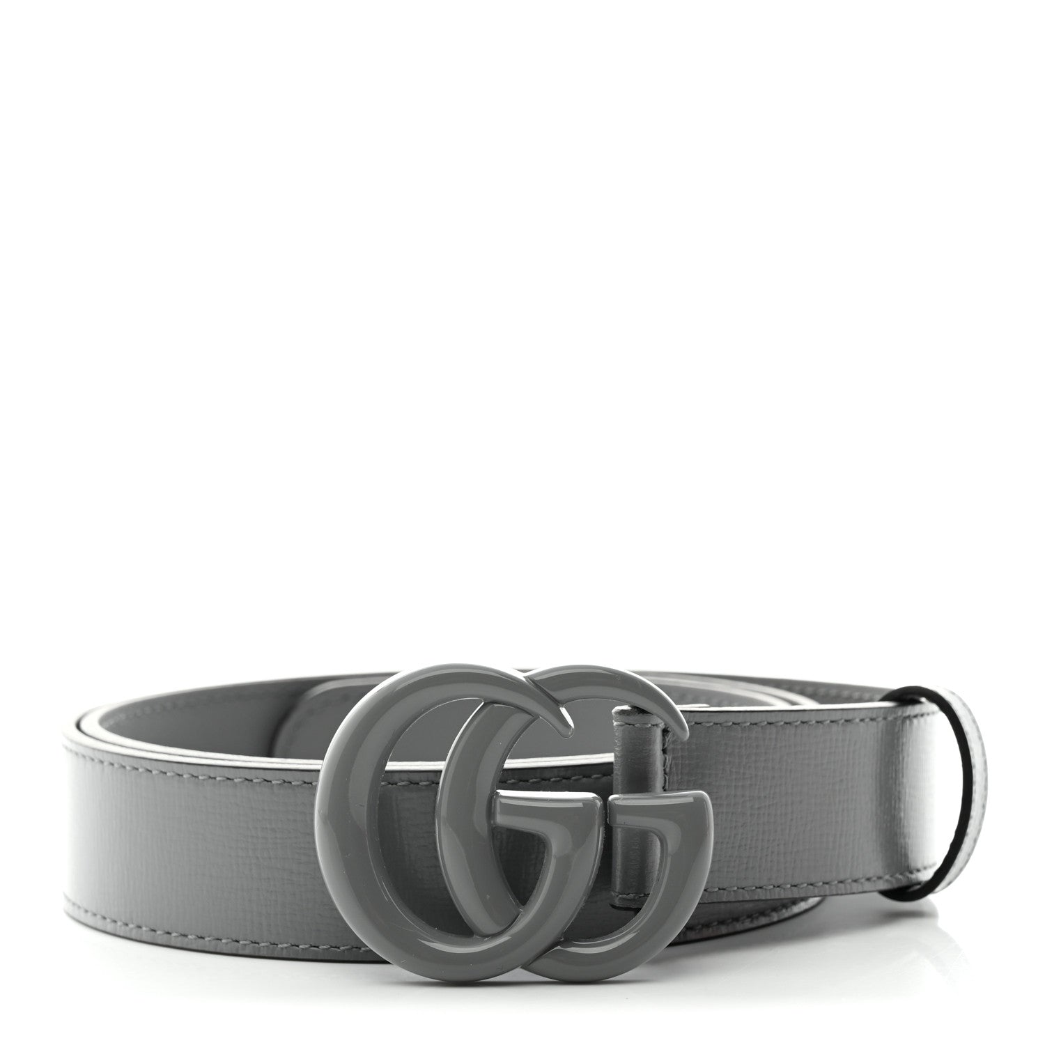 Gucci Azalea Calfskin Enamel Monochrome Double G 30mm Belt 85 34 Deep Grey 1 of 5