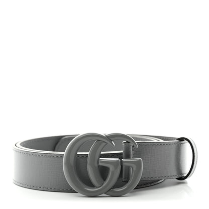 Gucci Azalea Calfskin Enamel Monochrome Double G 30mm Belt 85 34 Deep Grey 1 of 5