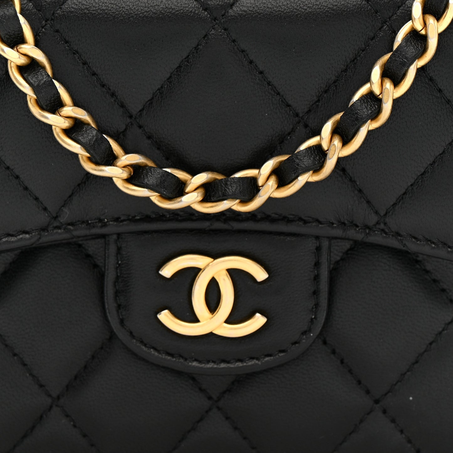 Lambskin Quilted Top Handle Flap Coin Purse With Chain Black