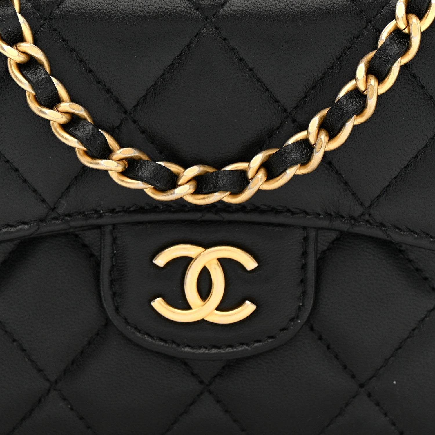 Chanel Lambskin Quilted Top Handle Flap Coin Purse With Chain Black 9 of 11