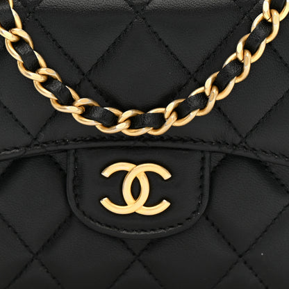 Chanel Lambskin Quilted Top Handle Flap Coin Purse With Chain Black 9 of 11