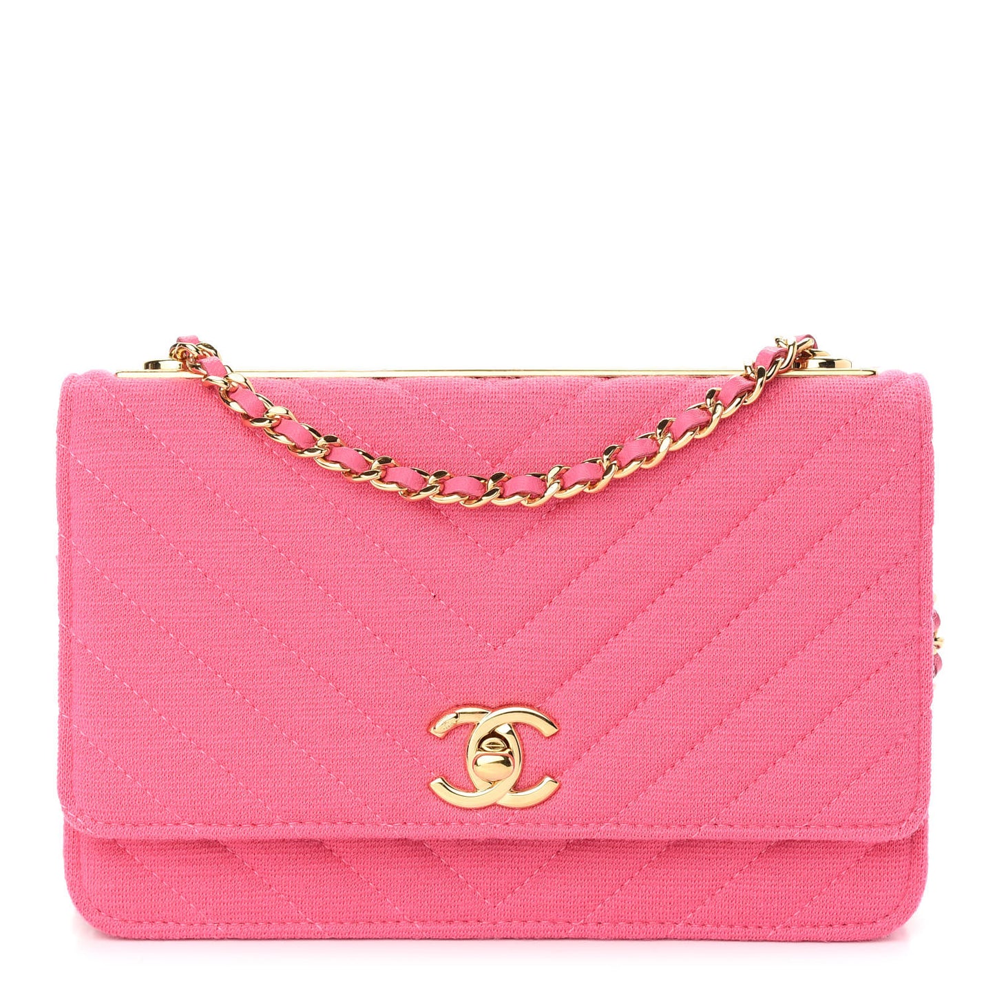 Jersey Chevron Quilted Trendy CC Wallet On Chain WOC Pink