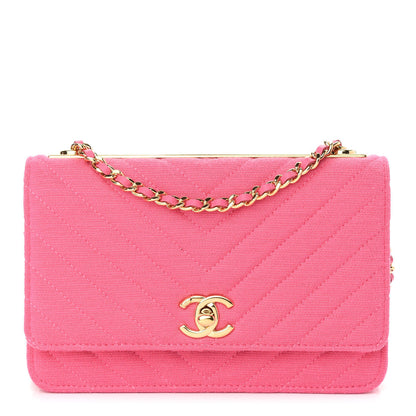 Chanel Jersey Chevron Quilted Trendy CC Wallet On Chain WOC Pink 1 of 9
