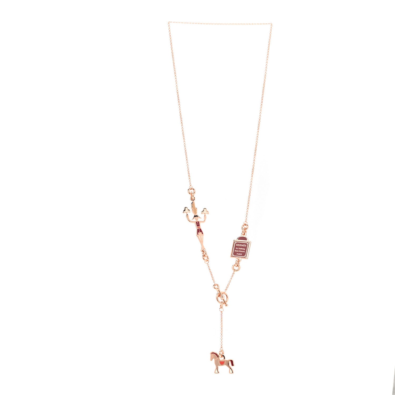 Hermes Metal Enamel Cheval Grand Parade Necklace Rose Gold 3 of 7