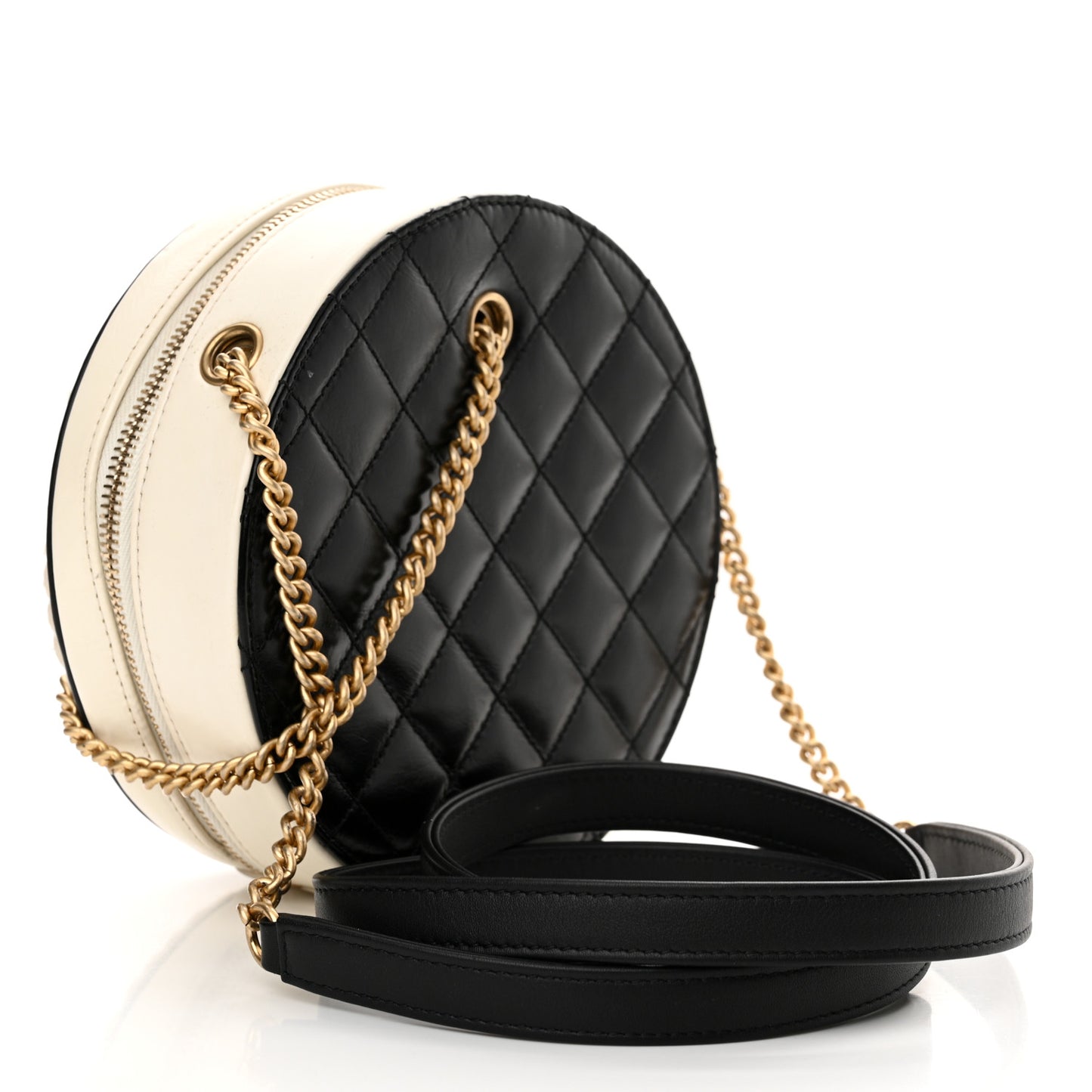 Crumpled Calfskin Cotton Small En Vogue Round Bag Black