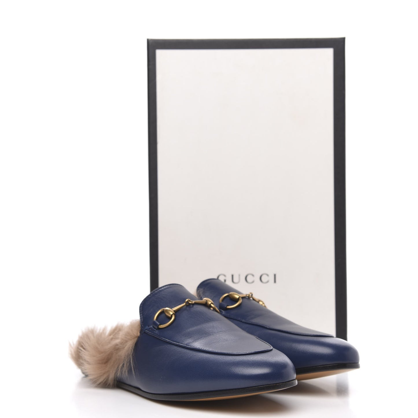 Malaga Kid Fur Womens Princetown Slippers 38.5 Blue Agata