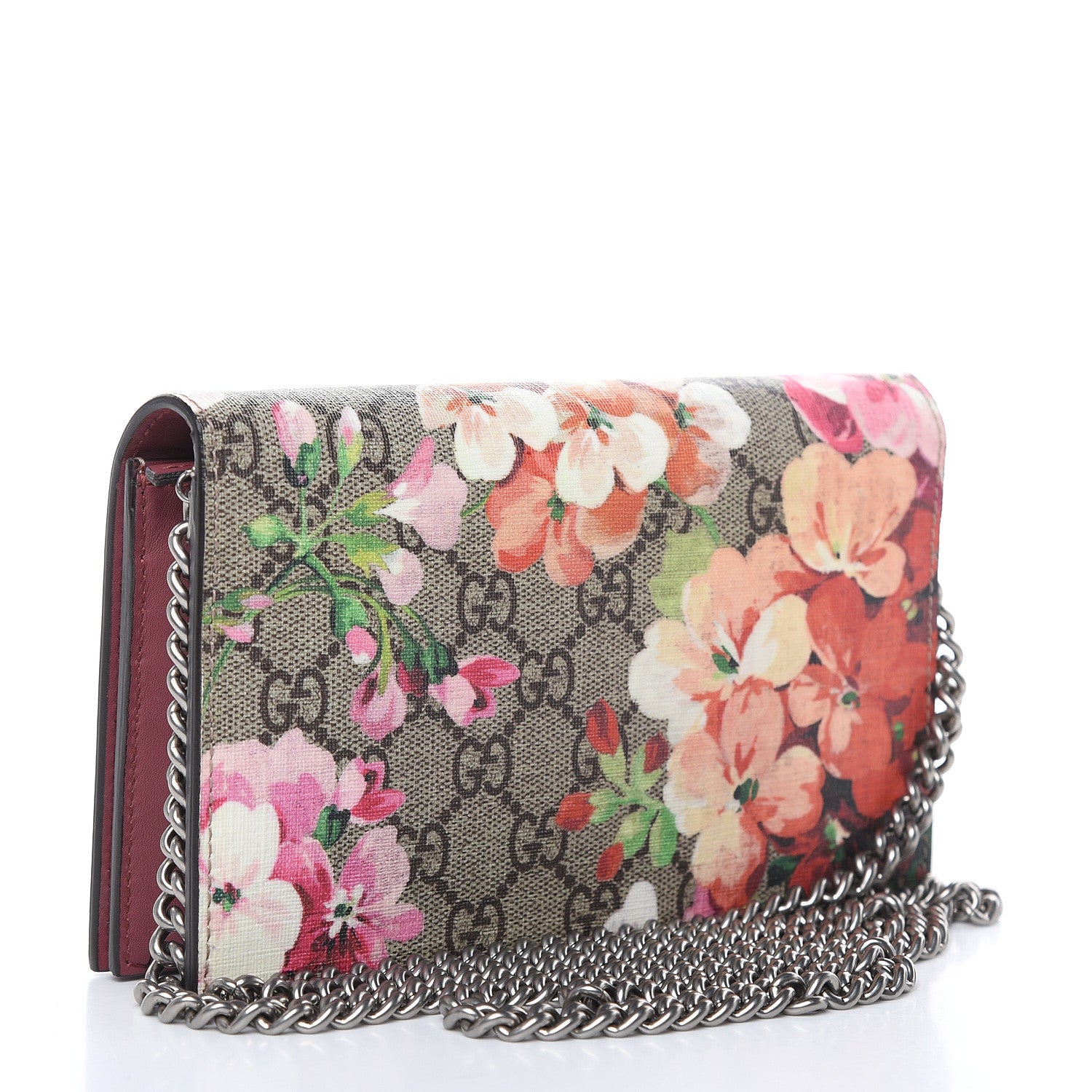 Gucci GG Supreme Monogram Blooms Chain Wallet Beige Multicolor Dry Rose 3 of 10