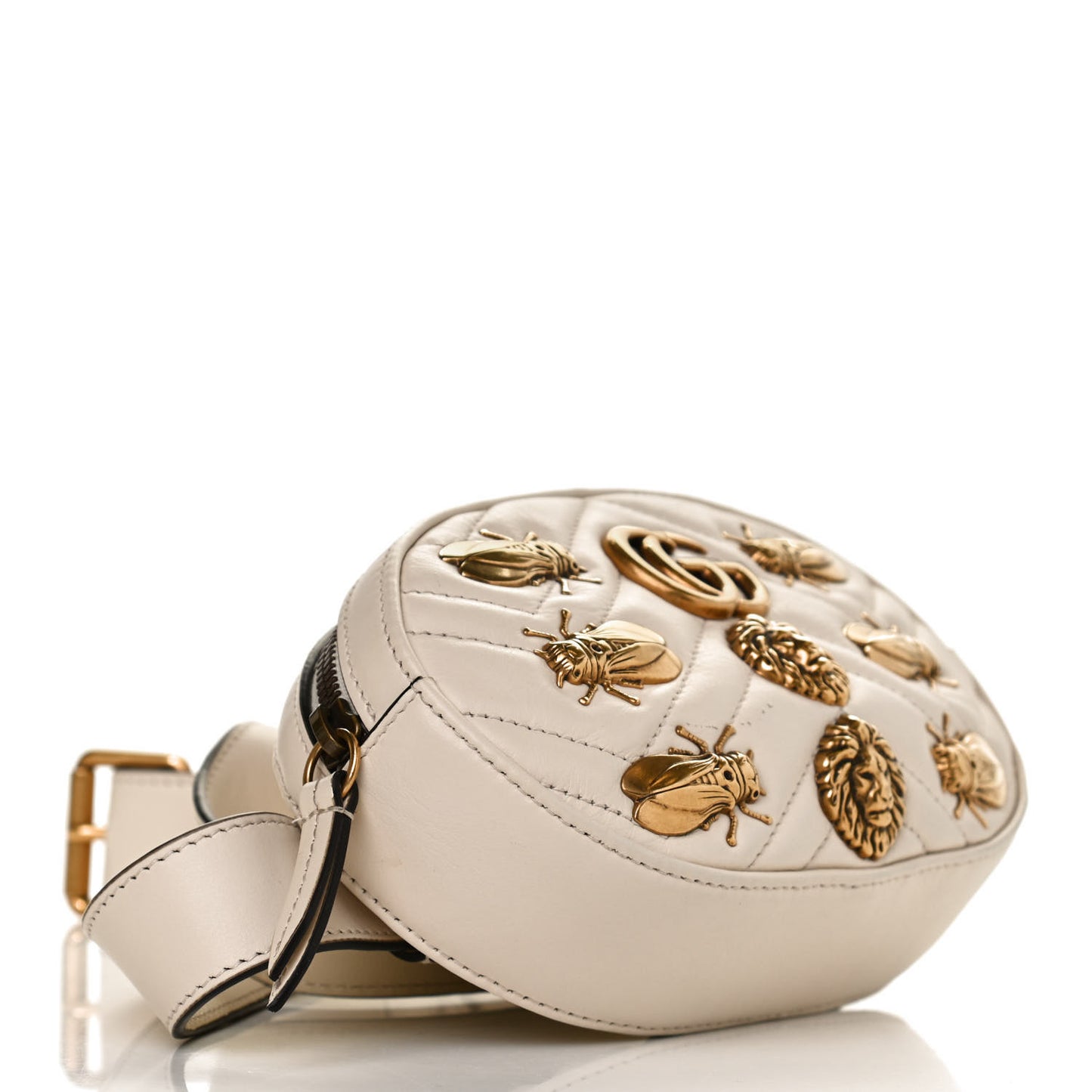 Calfskin Matelasse Animal Studs GG Marmont Belt Bag 95 38 White