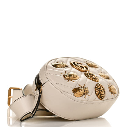 Gucci Calfskin Matelasse Animal Studs GG Marmont Belt Bag 95 38 White 3 of 12