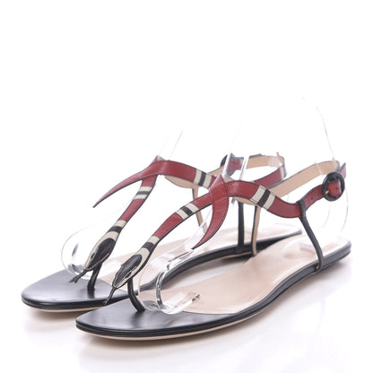Gucci Calfskin Yoko Snake T-Strap Thong Sandals 40 Black 3 of 9