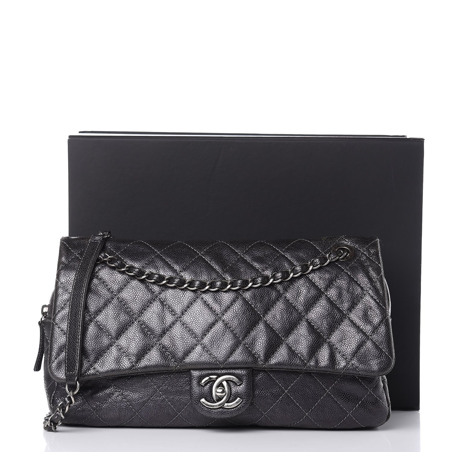 Chanel Iridescent Caviar Quilted Large Chic Flap Dark Grey 19 of 19