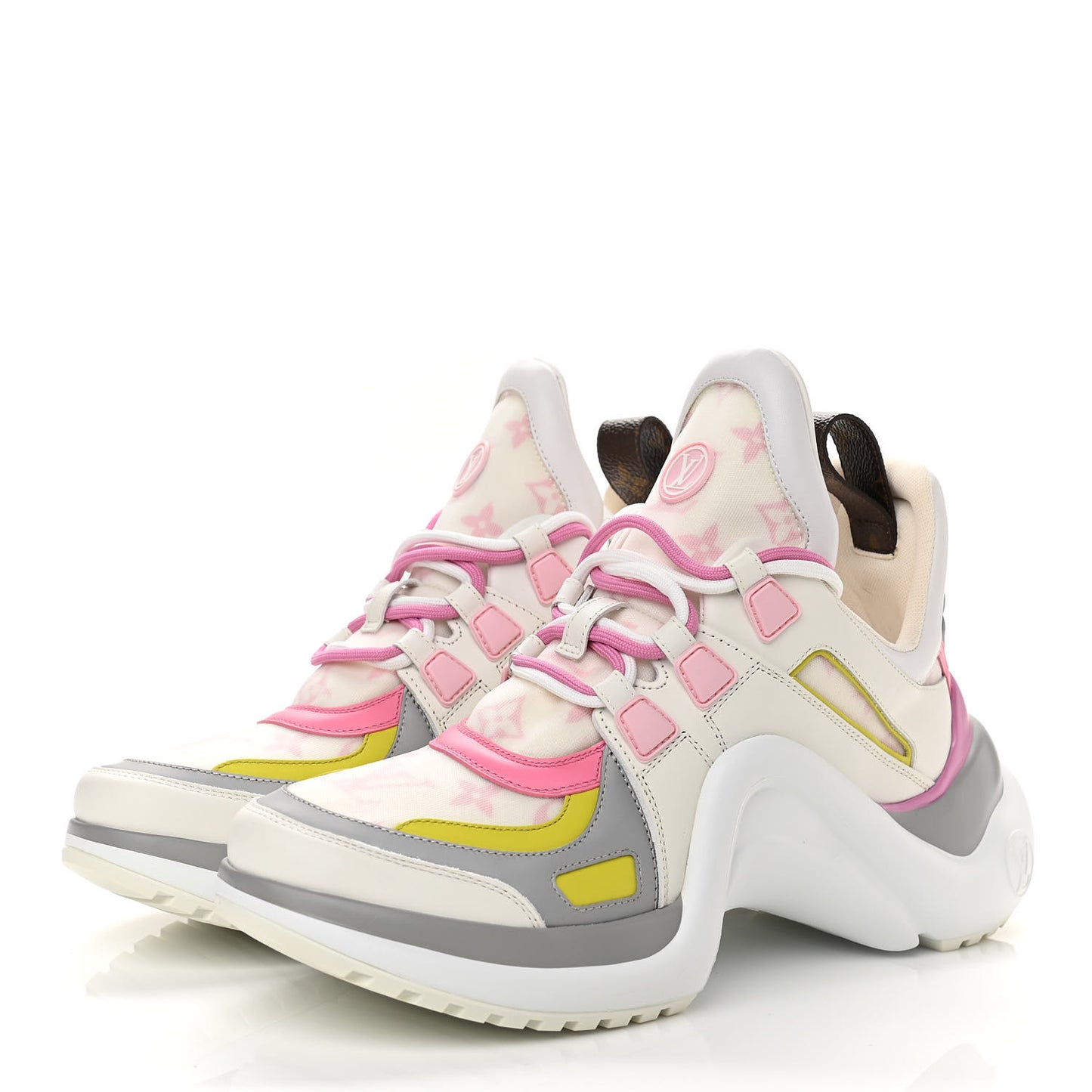 Calfskin Technical Nylon LV Archlight Sneakers 40 White Pink Yellow