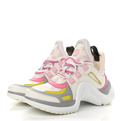Louis Vuitton Calfskin Technical Nylon LV Archlight Sneakers 40 White Pink Yellow 3 of 10