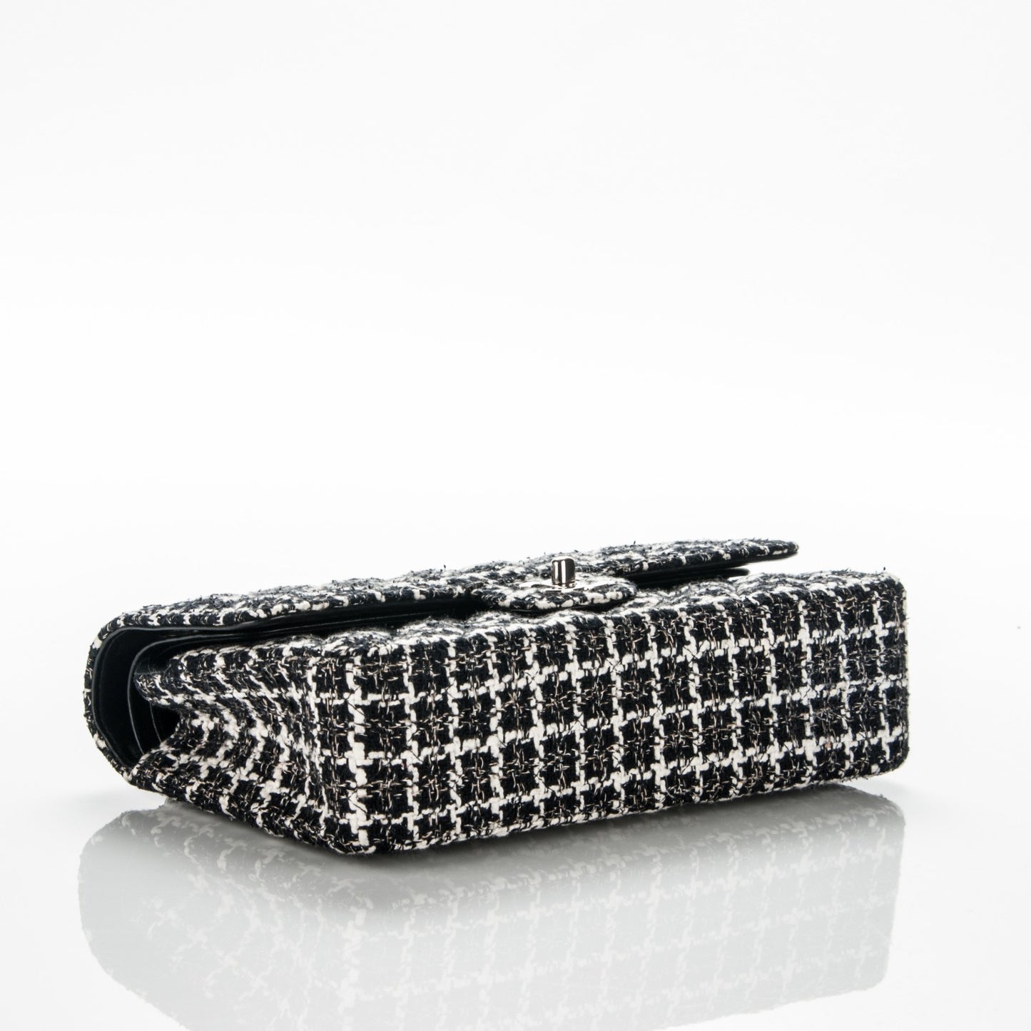 Tweed Quilted Medium Double Flap Black White