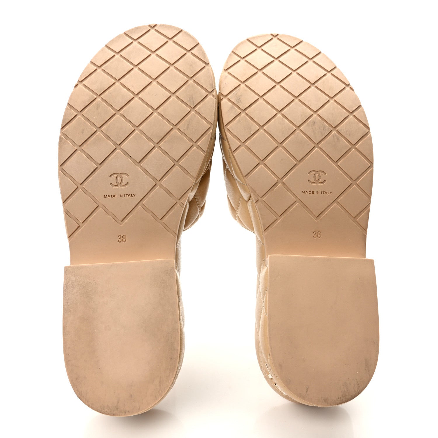 Chanel Lambskin Quilted CC Mules Wedge Sandals 38 Beige 5 of 10