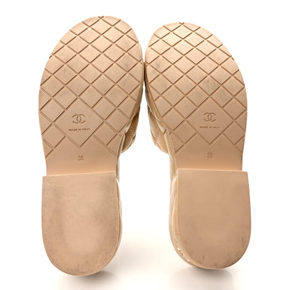 Chanel Lambskin Quilted CC Mules Wedge Sandals 38 Beige 5 of 10