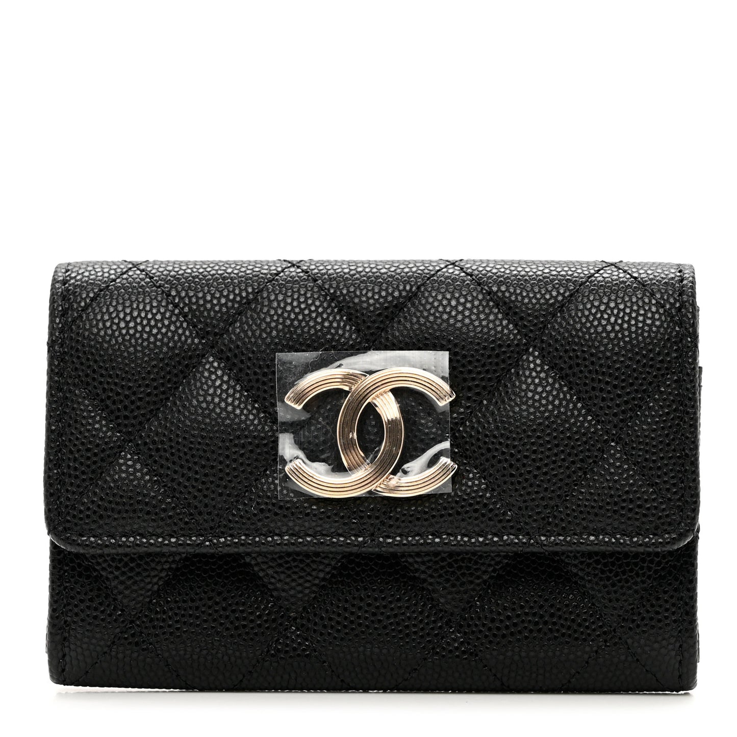 Caviar Quilted CC Racing Flag Flap Card Holder Black
