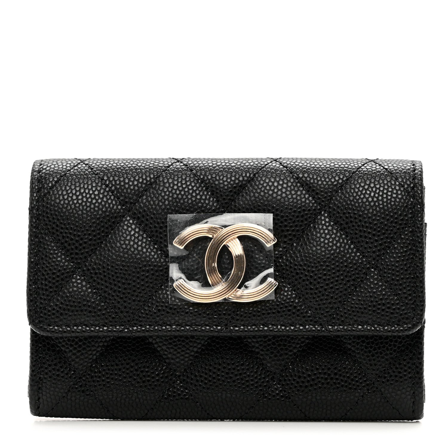 Chanel Caviar Quilted CC Racing Flag Flap Card Holder Black 1 of 8