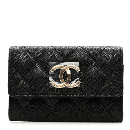 Chanel Caviar Quilted CC Racing Flag Flap Card Holder Black 1 of 8
