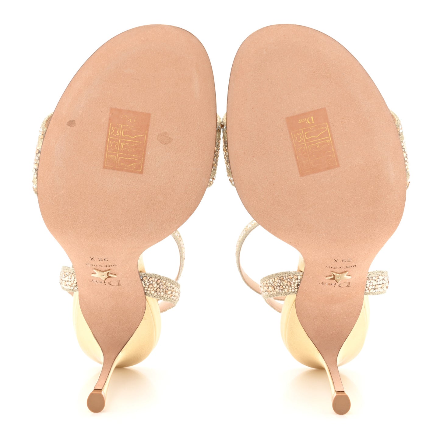 Laminated Calfskin Crystal Embroidered Dway 100mm Sandals 39 Gold