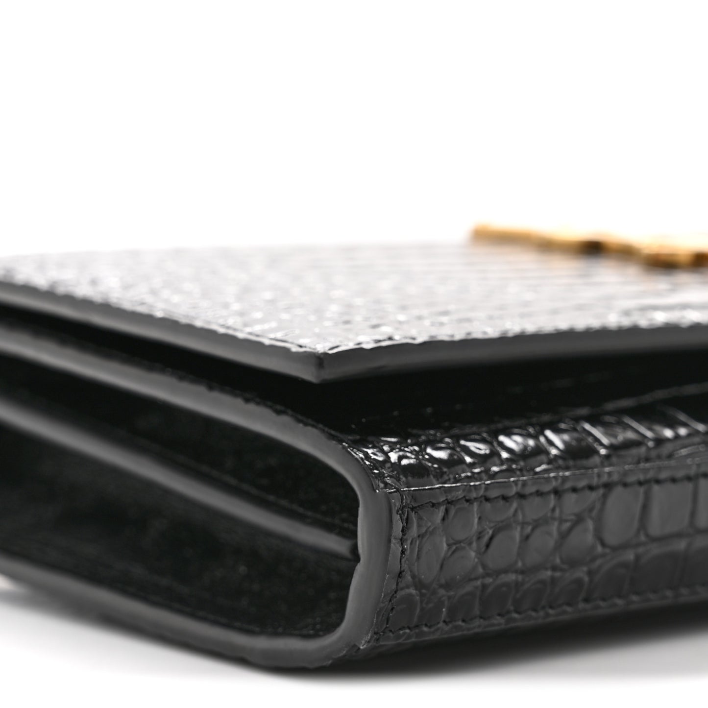 Calfskin Crocodile Embossed Cassandre Wallet On Chain WOC Black