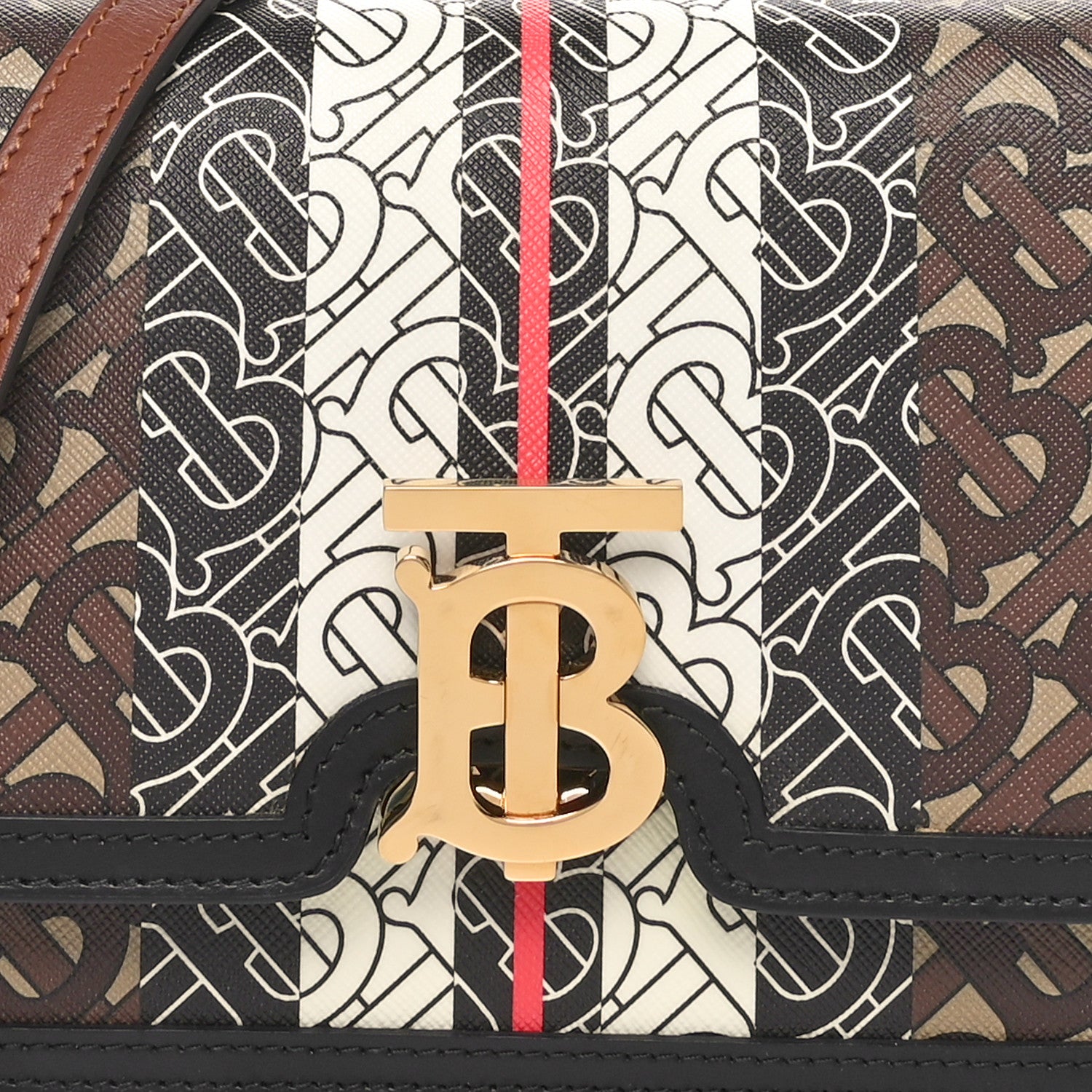 Burberry E-Canvas Monogram Stripe Small TB Bag Bridle Brown 7 of 9
