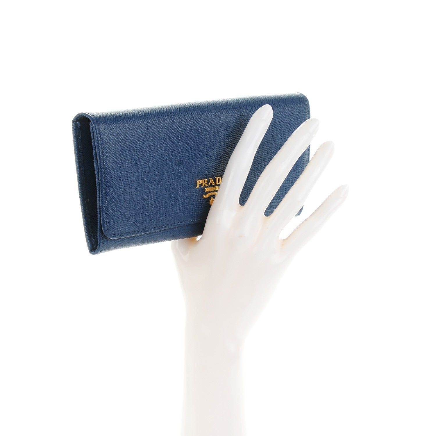 Prada Saffiano Metal Continental Flap Wallet Bleuette 2 of 9