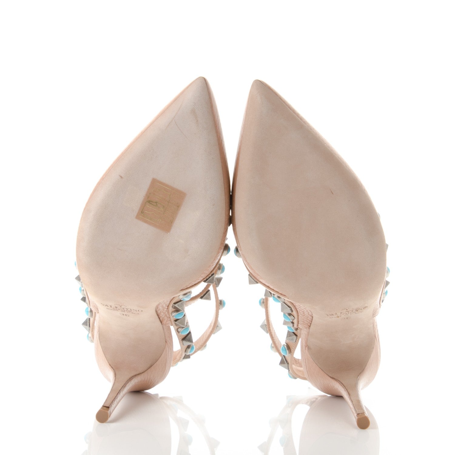 Valentino Garavani Pebbled Calfskin Rockstud Rolling Ankle Strap 100mm Pumps 36 Soft Noisette 5 of 7