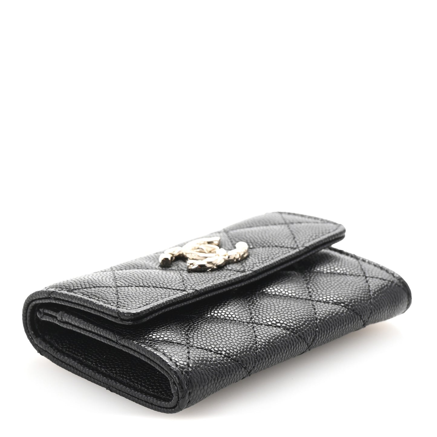 Caviar Quilted CC Flap Card Holder Black