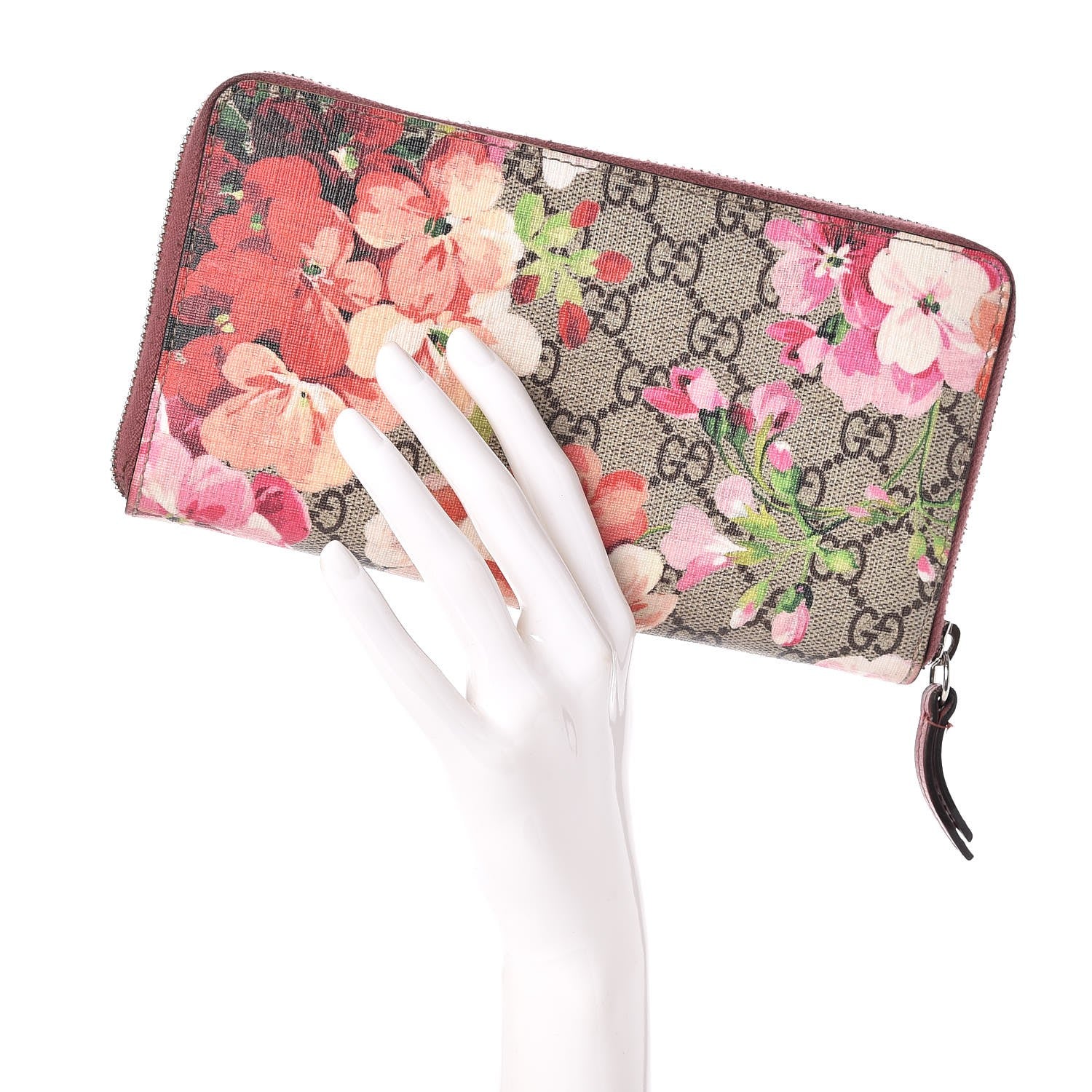 Gucci GG Supreme Monogram Blooms Zip Around Wallet Beige Multicolor Dry Rose 2 of 9